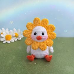 Cute Duck - flower, Little Stuffed Duckling Toy, Duckling with flower, Kawaii, Easter gift, Spring decor.