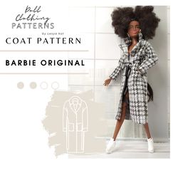 Barbie original coat sewing pattern, doll clothes hand made, how to sew for 1/6  doll