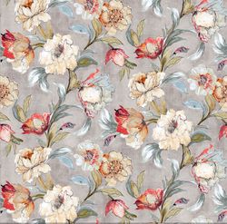 Floral Fabric, Fabric with Blooming Flowers, Linen and Viscose Fabric, Botanical Fabric, Garden Floral Fabric