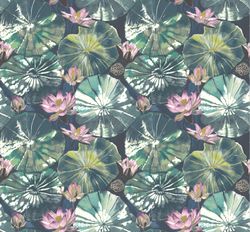 Lily Pad Fabric, Fabric with Lily Pads, Linen and Viscose Fabric, Botanical Fabric, Water Lily Fabric, Floral Fabric