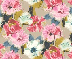 Floral Fabric, Fabric with Large Blooming Flowers, Linen and Viscose Fabric, Botanical Fabric, Garden Floral Fabric