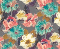 Floral Fabric, Fabric with Large Blooming Flowers, Linen and Viscose Fabric, Botanical Fabric, Garden Floral Fabric
