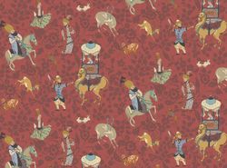 Themed Fabric, Fabric with Animal and People Printed Fabric, Linen and Viscose Fabric, Oriental Fabric
