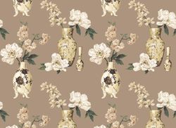 Floral Fabric, Fabric with Flowers and Vases, Linen and Viscose Fabric, Botanical Fabric, Natural Floral Fabric