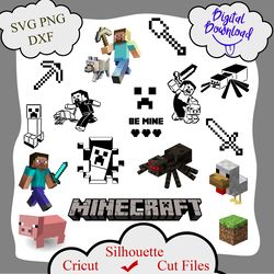Minecraft Bundle, Steve Pig ,Creeper, Spider Stencil ,Be mine svg, Bark svg, Digital Download ClipArt Graphic Wall Deco