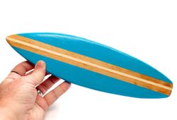 Wood Surfboard Design 13 Inches Beach Coastal Decor Surf Decor (Aqua Blue) Handmade