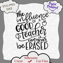 The influence of a good teacher can never be erased SVG Cut File, school svg, teacher svg, teacher gift svg, png shirt