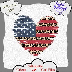4th of July svg, American Flag svg PNG, American Flag Heart svg, Leopard Print, Heart Flag Distressed svg, Digital Downl