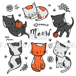 COLORFUL KITTIES Cat Character Cartoon Vector Illustration Set