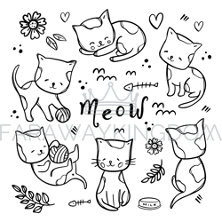 COLORING PAGE KITTIES Cat Characters Vector Illustration Set