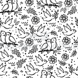 COLORING WITH BIRDS Seamless Pattern Vector Illustration For Fabric