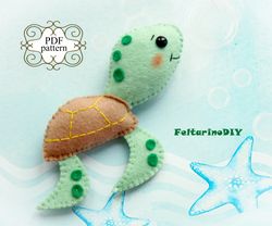 Felt sea turtle pattern, Felt toy patterns, Felt sea animals pattern, Felt pattern PDF, Felt sea creatures