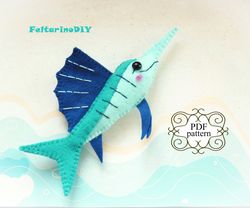 Felt sailfish pattern, Felt toy patterns, Felt sea animals pattern, Felt pattern PDF, Felt sea creatures
