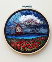 Embroidered picture "Old mill"