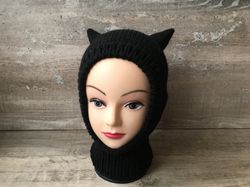 Adult Cat balaclava hat Knitted cat hood Cat ear hat