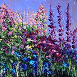 Lavender Fields Painting Oil Meadow Original Art Landscape Artwork