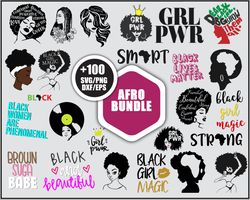100 Afro Bundle SVG, Afro Woman SVG, Afro Hair Women SVG PNG DXF EPS File