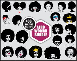 88 Afro Woman Bunlde SVG, Afro SVG, Afro Hair Women SVG, Black Woman SVG PNG DXF EPS File