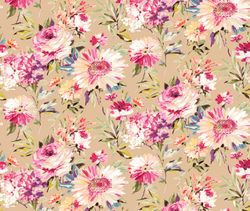 Floral Fabric, Fabric with Bright Blooming Flowers, Linen and Viscose Fabric, Botanical Fabric, Garden Floral Fabric