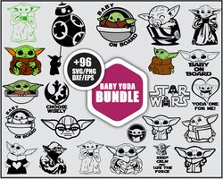 Baby Yoda Bundle SVG, Grogu SVG, Star Wars SVG PNG DXF EPS File