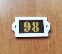 Plastic address number sign 98 rectangular door plate vintage