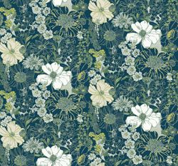 Green Floral Fabric, Fabric with Blooming Flowers, Linen and Viscose Fabric, Botanical Fabric, Garden Floral Fabric