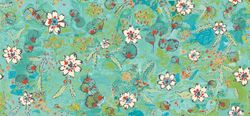 Floral Fabric, Fabric with Blooming Flowers, Linen and Viscose Turquoise Fabric, Botanical Fabric, Garden Floral Fabric