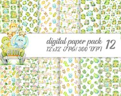 Watercolor tropical. jungle animals. cute animal  background. Digital paper pack, fabric seamless pattern. Scrapbooking
