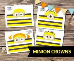 Minon crown, Minion birthday crown, minon mask, DIY minion, minion crown diy, minion party mask, Printable crown, print