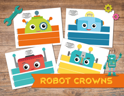 Robot crowns, robot kid party, robot birthday, science party, robot party