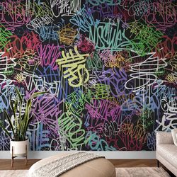 Peel and stick Graffiti Wallpaper - Colorful Grafffi Wallpaper Murals for Kids Bedroom Decor Sticker Decal