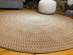 Gradient crochet round floor rug with smooth color transitions Living room area rug Circle patio rug Bedroom rug