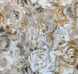 Floral Fabric, Blooming Fabric, Botanical Fabric, Upholstery Fabric, Fabric for Curtains, Natural Color Fabric