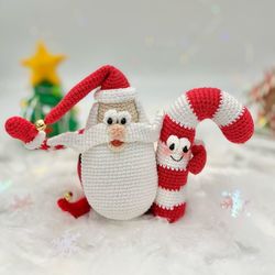 Crochet pattern Mustachioed Santa & Candy Cane, PDF, Amigurumi Christmas tutorial DIY New Year gift