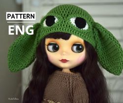 Crochet doll hat pattern for Blythe doll 12 inches (30 cm), blythe hat clothes, baby yoda hat