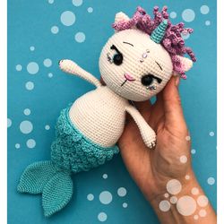 Crochet pattern Luna. Mermaid Kitty. Fantasy Sea Creatures. Unicorn Mermaid Cat. Caticorn. DIY amigurumi toy tutorial