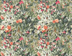 Forest Flowers Fabric, Fabric with Red Flowers, Cotton Floral Fabric, Blooming Fabric, Botanical Fabric, Forest Fabric
