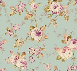 Floral Fabric, Fabric with Roses, Linen and Viscose Fabric, Botanical Fabric, Garden Floral Fabric, Duck Egg Fabric
