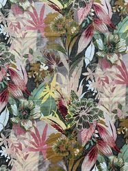 Tropical Gloral Fabric, Fabric with Exotic Plants, Cotton Floral Fabric, Blooming Fabric, Botanical Fabric