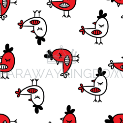 COUNTRY COCK Folk Ornament Seamless Pattern Vector Illustration