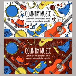 COUNTRY MUSIC BANNER Western Festival Vector Illustration Set