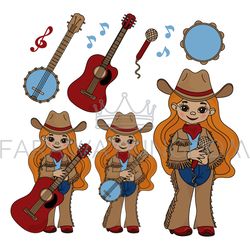 COUNTRY MUSICIAN Cowboy Music Festival Vector Illustration Set