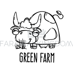 COW EATS GRASS MONOCHROME Sketch Vector Illustration Set