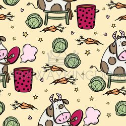 cow is cooking borsch seamless pattern vector illustration