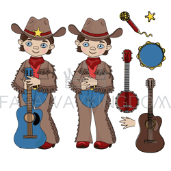 COWBOY MUSIC Western Country Festival Vector Illustration Set