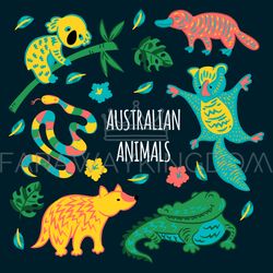 CRAZY AUSTRALIAN ANIMALS Cartoon Forest Vector Illustration