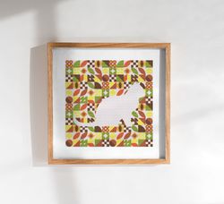 Sitting cat inside Boho autumn colors abstract modern style cross stitch digital pattern for home decor and gift