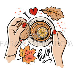 CUP OF AUTUMN TEA Fall Hand Drawn Vector Illustration Set