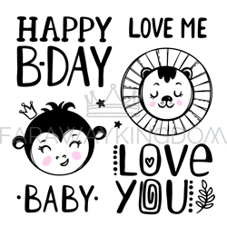 CUTE BABY Birthday Cartoon Clip Art Vector Illustration Set