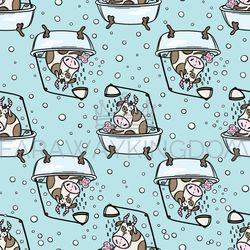 CUTE COW BATHING IN THE BATH FLIPPED OVER Seamless Vector